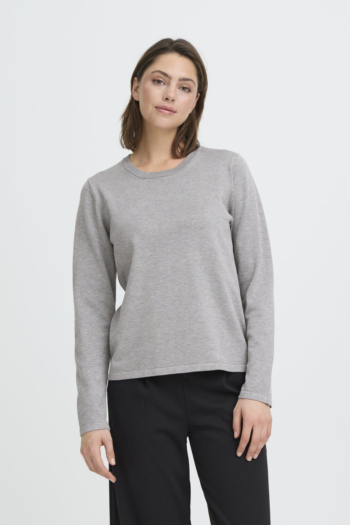 IHLULS O-NECK LS Ljusgråmelerad - 200317 - 20125814