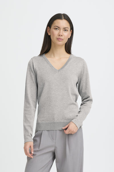 IHLULS V-NECK LS Ljusgråmelerad - 200317 - 20125815 Thumbnail