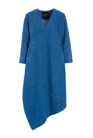 Hayato klänning med v-ringning Blue Denim - 266-2483-5831