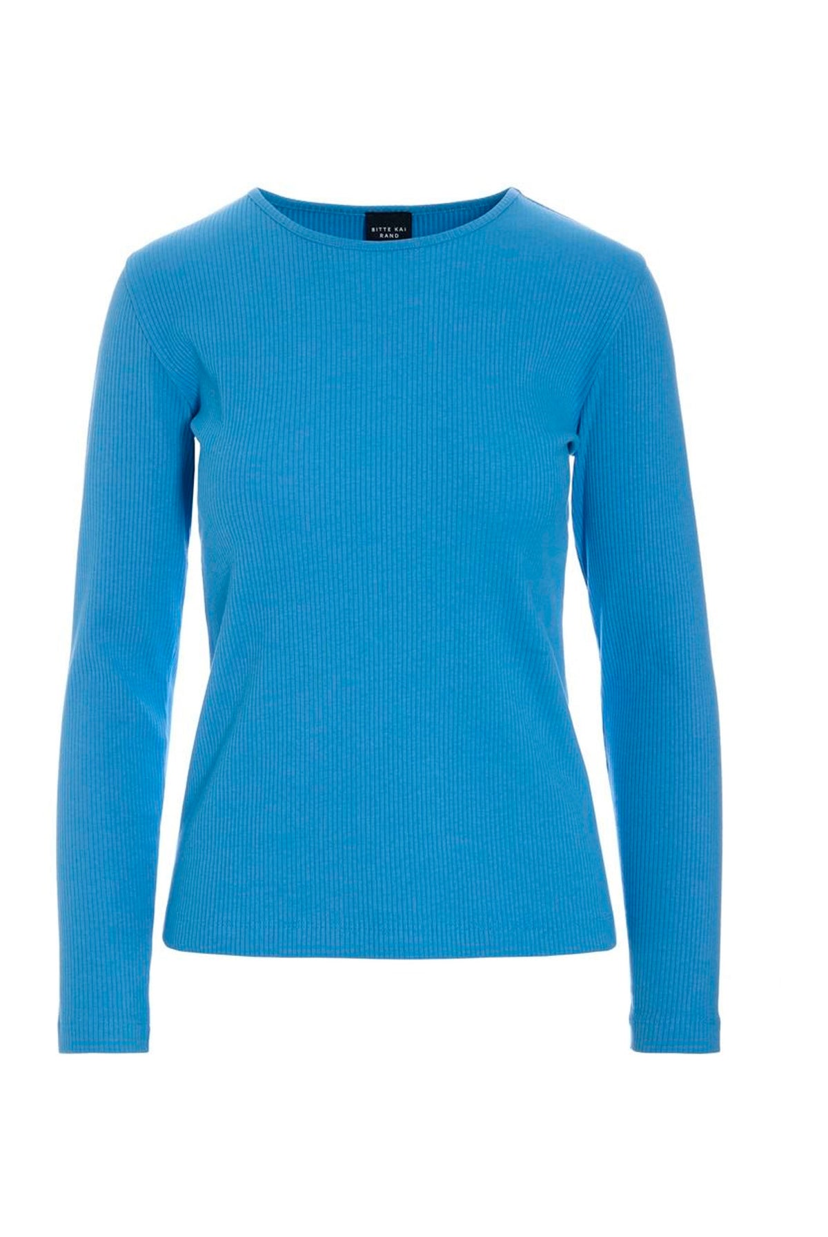Naibu ribbad långärmad blus Lake Blue - 266-4079-5342