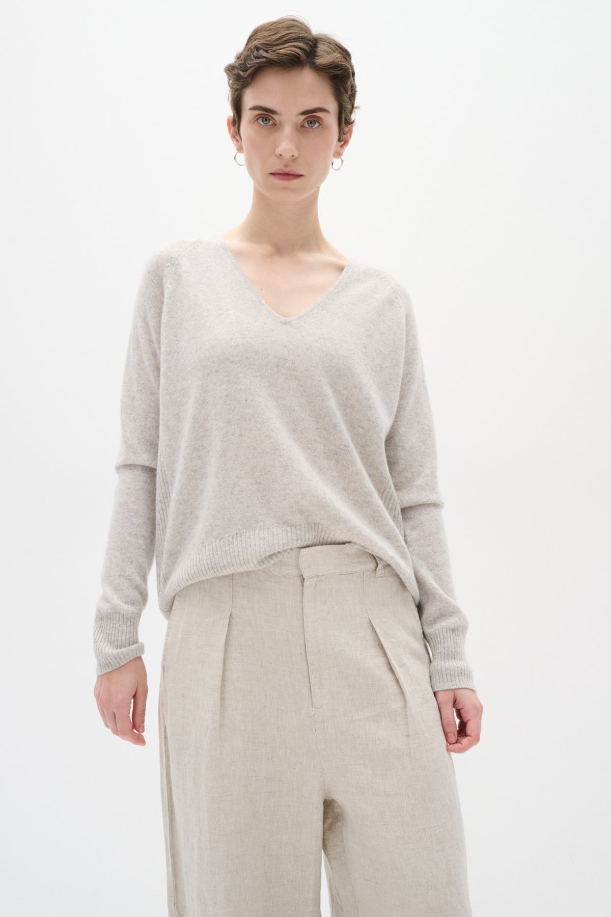 Lukka V-neck Pullover Premium New Light Grey Melange - 30104240