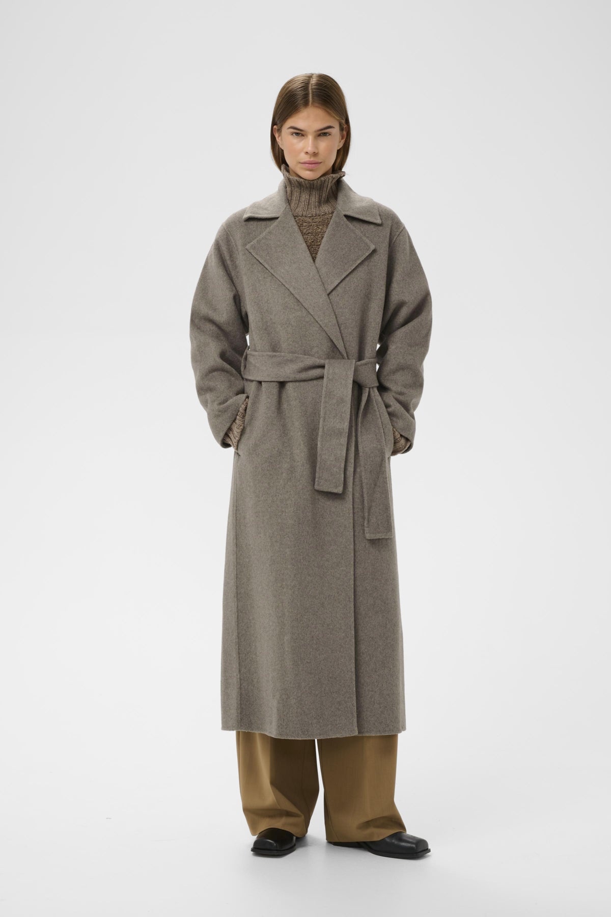 YillaIW Lång Kappa Sandy Grey Melange - 30110608