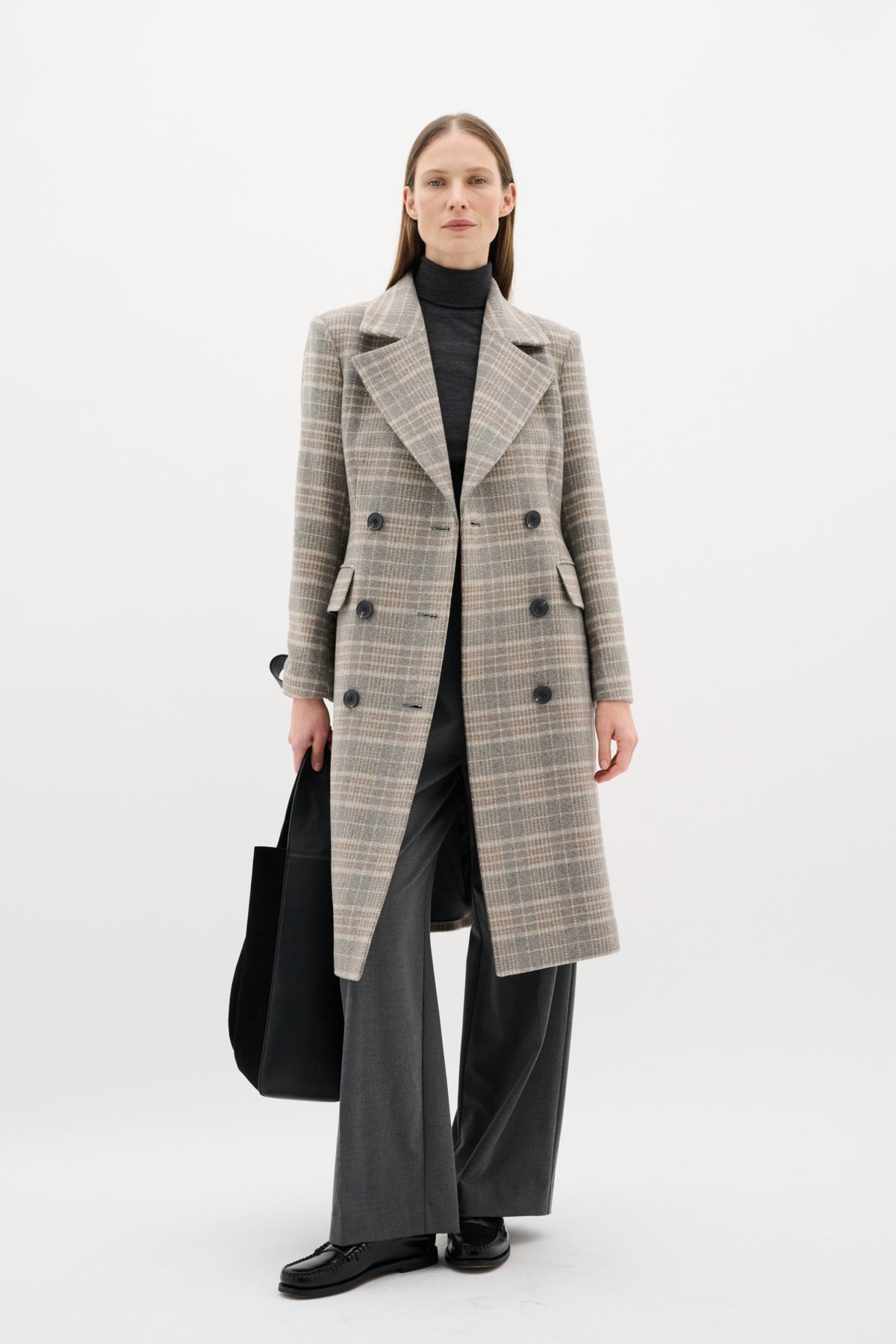 YohIW Thora Lapel Coat Neutral Check - 30110646