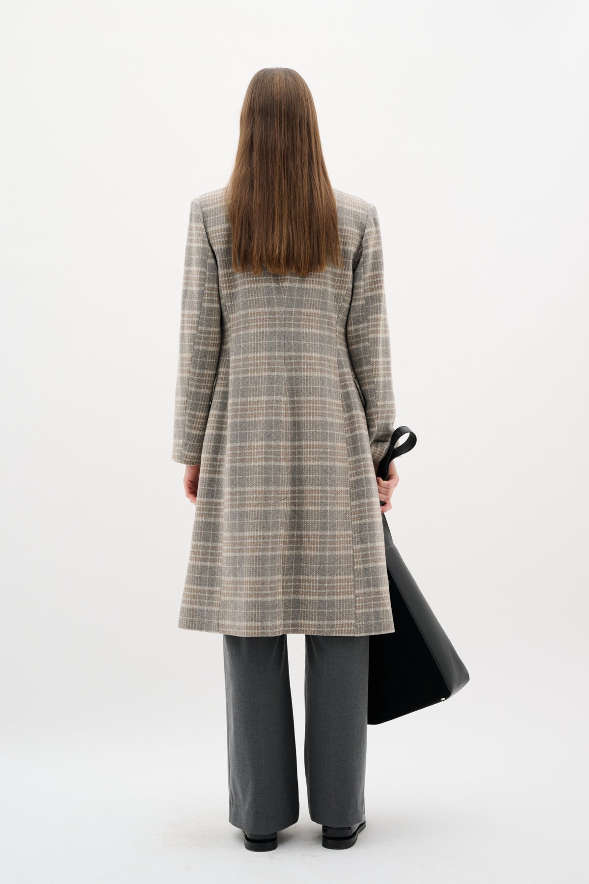 YohIW Thora Lapel Coat Neutral Check - 30110646