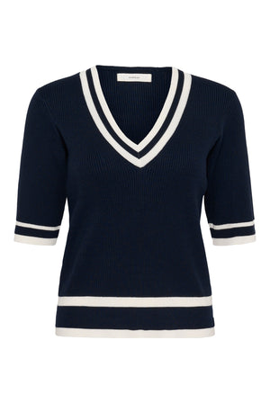 LeenahIW V-Neck Blouse Marin/Vanilj - 302665 - 30110675