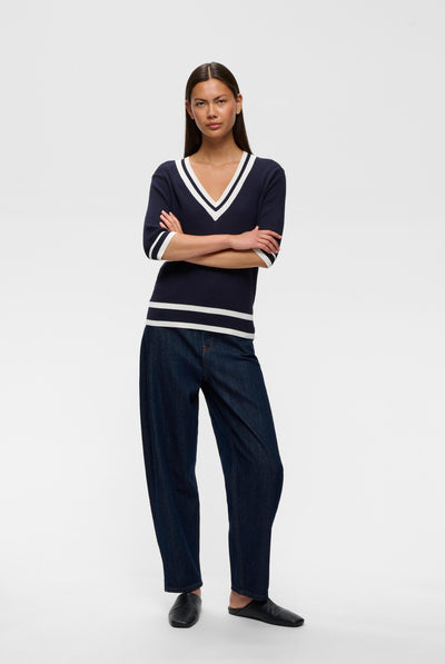 LeenahIW V-Neck Blouse Marin/Vanilj - 302665 - 30110675 Thumbnail