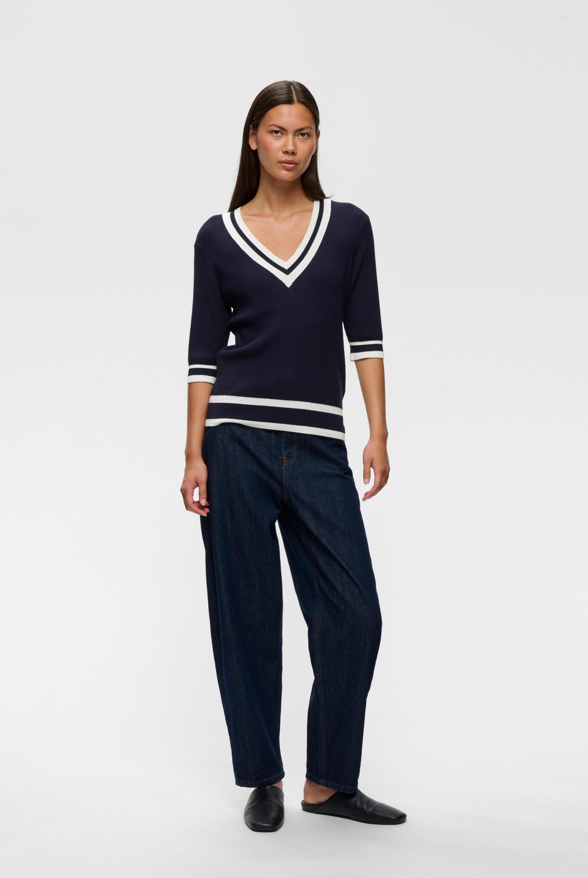 LeenahIW V-Neck Blouse Marin/Vanilj - 302665 - 30110675