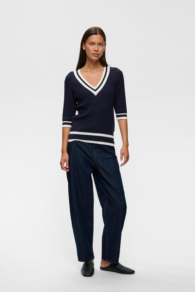 LeenahIW V-Neck Blouse Marin/Vanilj - 302665 - 30110675 Thumbnail