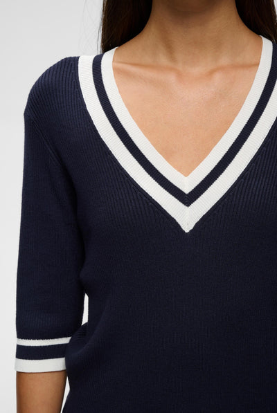 LeenahIW V-Neck Blouse Marin/Vanilj - 302665 - 30110675 Thumbnail