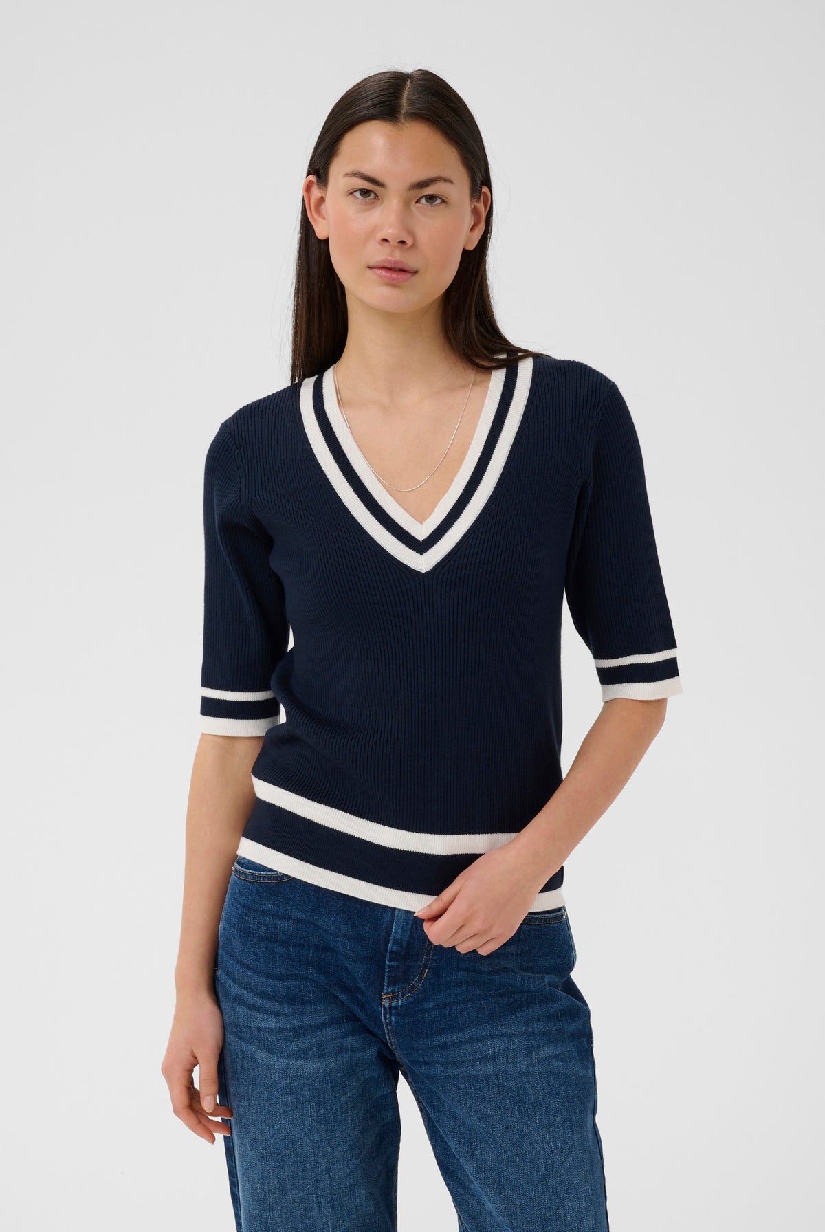 LeenahIW V-Neck Blouse Marin/Vanilj - 302665 - 30110675