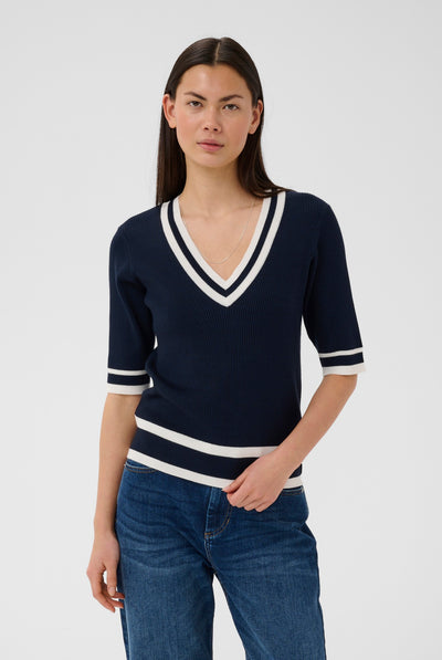 LeenahIW V-Neck Blouse Marin/Vanilj - 302665 - 30110675 Thumbnail