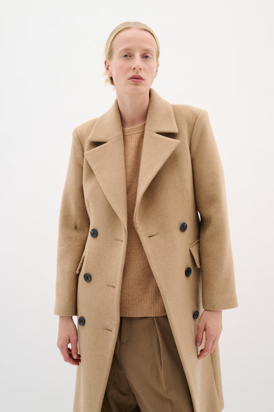 ThoraIW Lapel Coat R Tobacco Brown - 30110808 Thumbnail