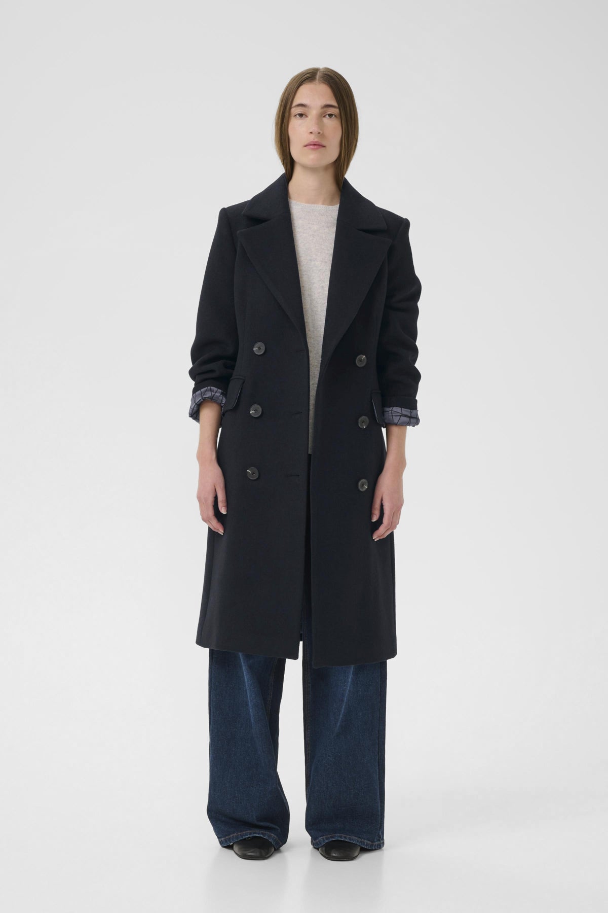 ThoraIW Lapel Coat R Marinblå - 30110808