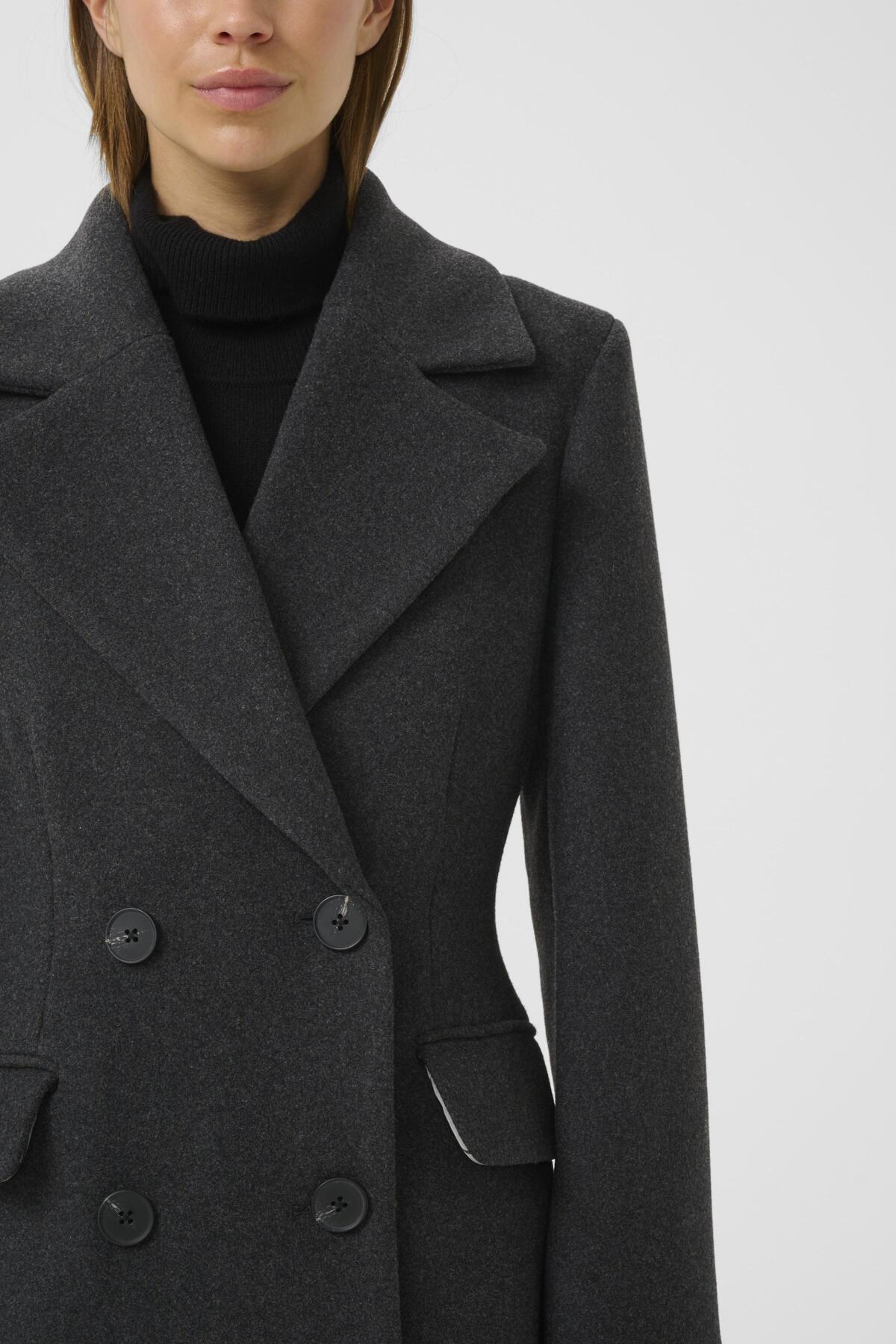 ThoraIW Lapel Coat R Mörkgråmelerad - 30110808
