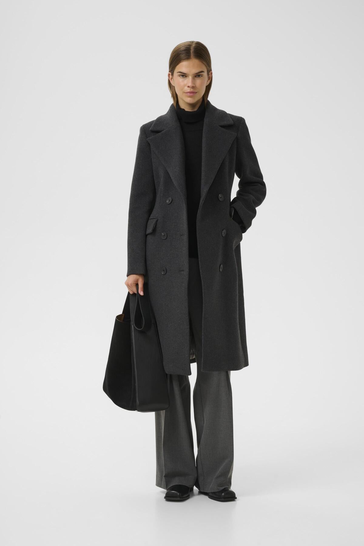 ThoraIW Lapel Coat R Mörkgråmelerad - 30110808