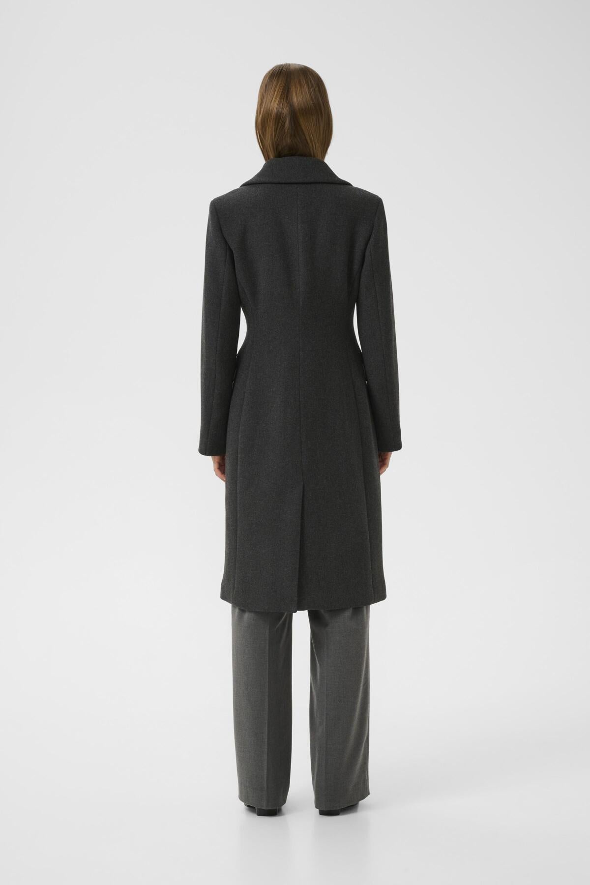 ThoraIW Lapel Coat R Mörkgråmelerad - 30110808