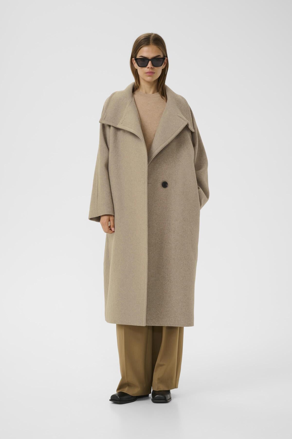ThoraIW Collar Coat R Sandy Grey Melange - 30111083
