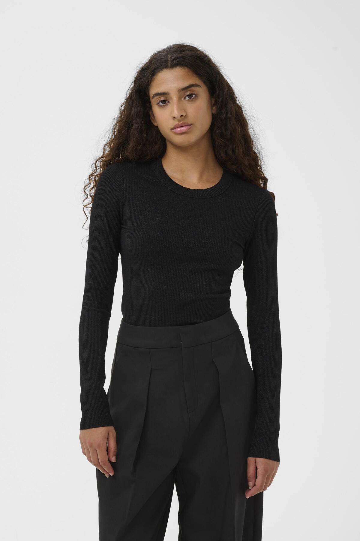 DagnaIW Lurex T-shirt LS Black Glitter - 30111093