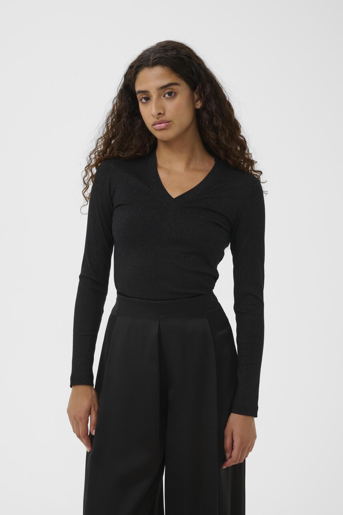 DagnaIW Lurex V-Neck LS Black Glitter - 30111094