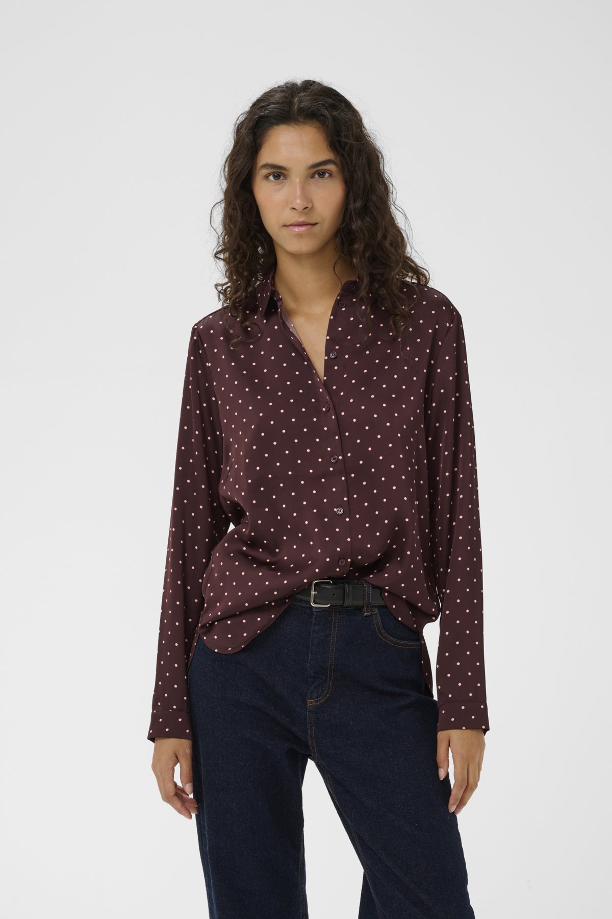 ZaniaIW Skjorta Brun Bordeaux Liten Prick - 305 - 30111251