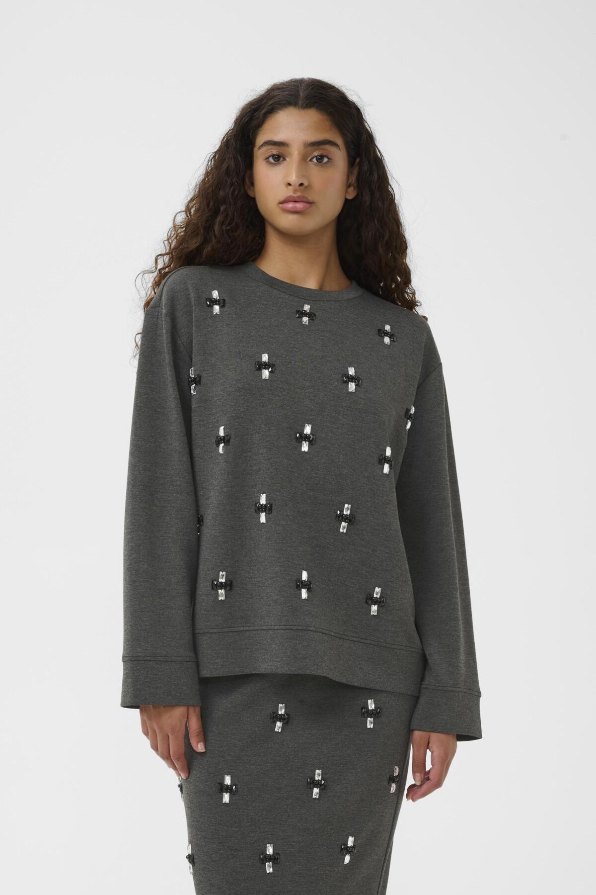 KINCENTIW MELANGE DECO BLOUSE Dark Grey Melange - 300596 - 30112305