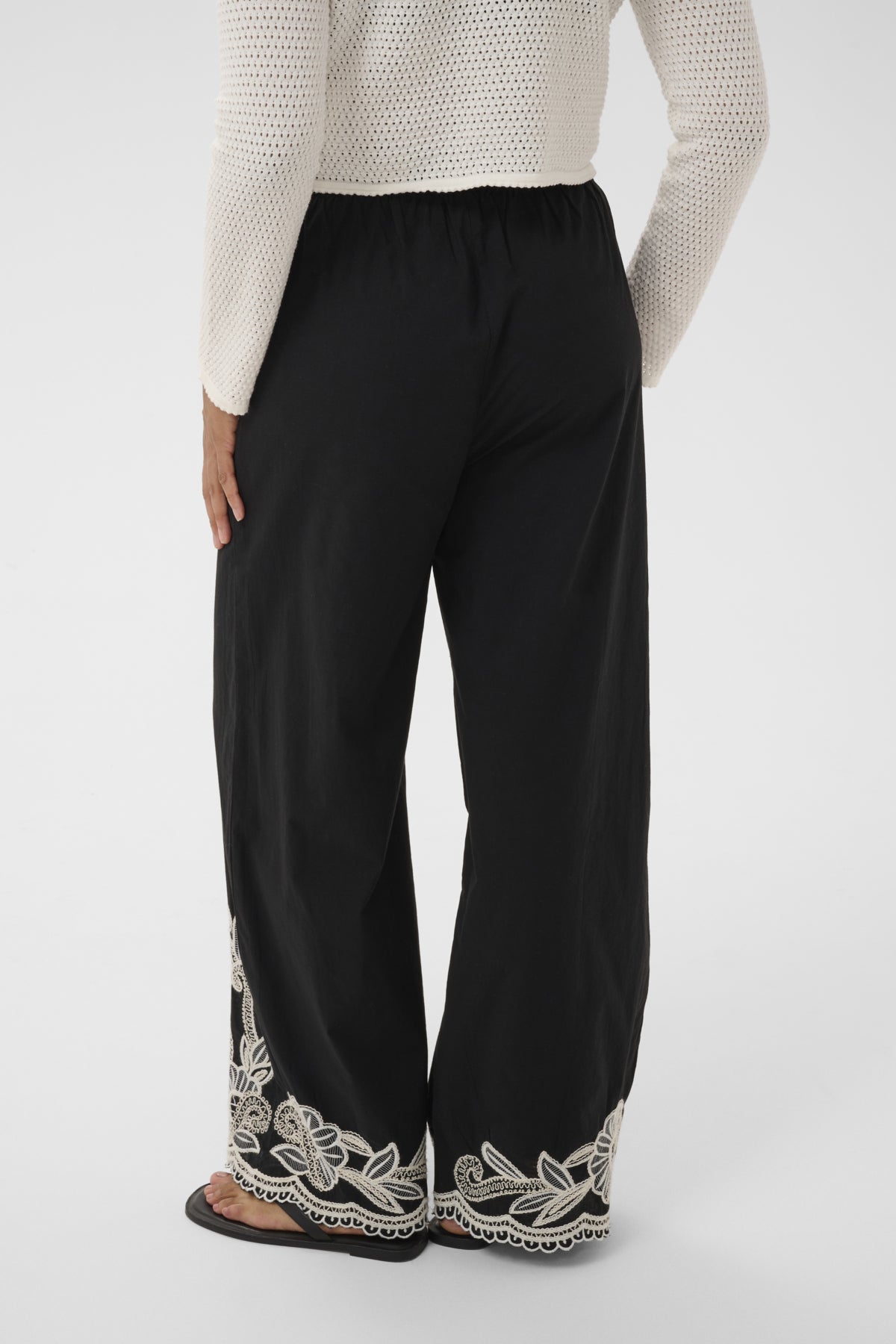 BilanPW Pants Black W offwhite emb - 304950 - 30310557