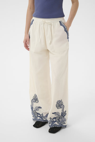 BilanPW Pants Whisper White W Blue emb - 304 - 30310557 Thumbnail