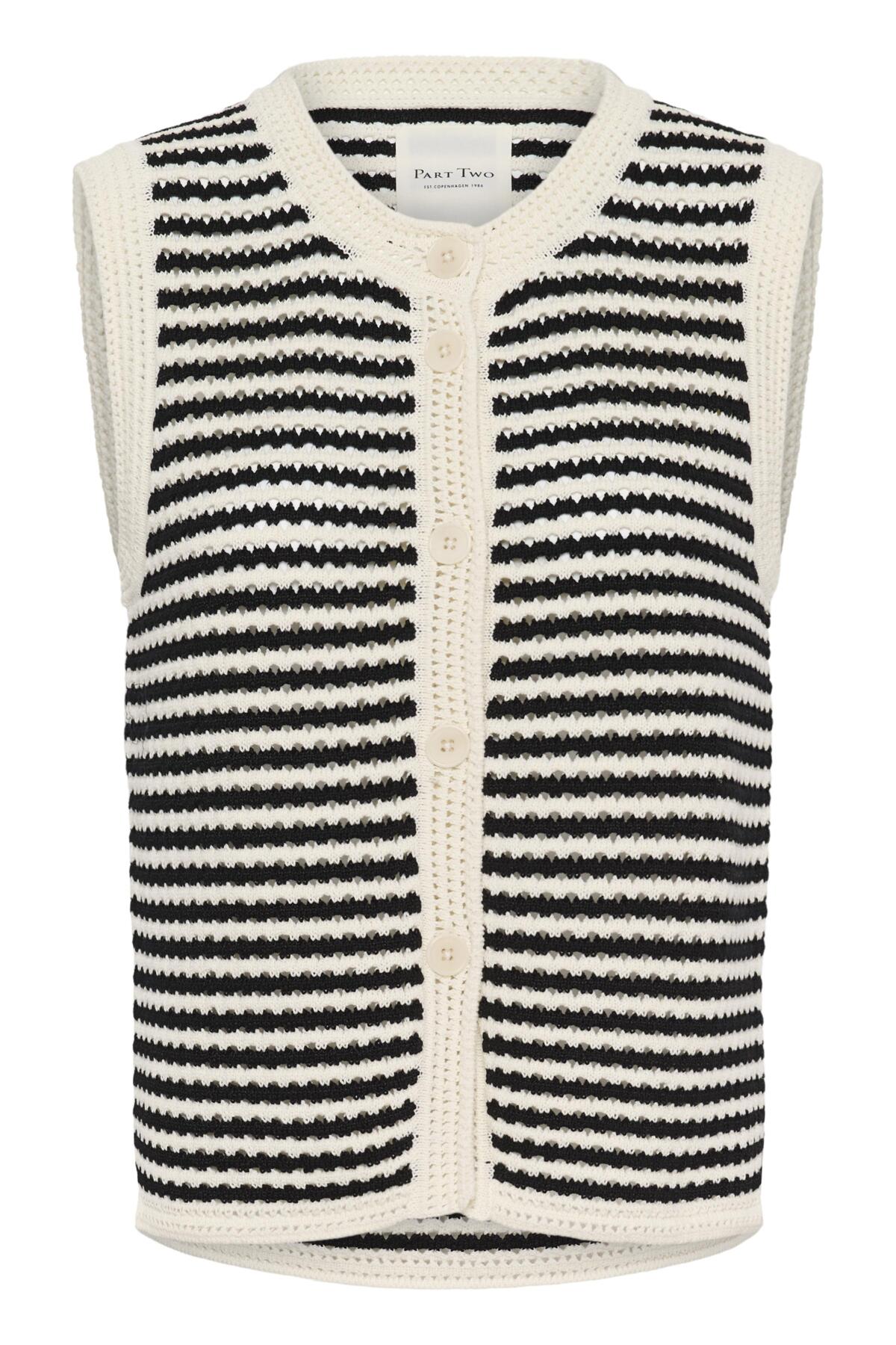 BrookiPW Waistcoat Svart och Vit Virkad Look - - 30310579