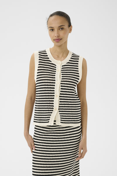 BrookiPW Waistcoat Svart och Vit Virkad Look - - 30310579 Thumbnail