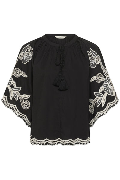 BianchaPW Blus Svart m/ offwhite brodyr - 304950 - 30310743 Thumbnail