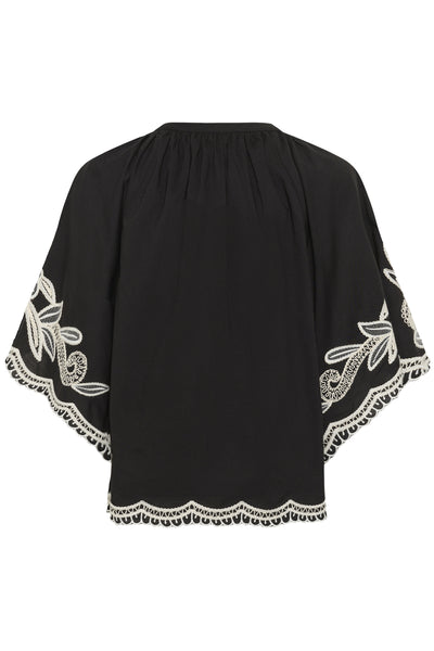 BianchaPW Blus Svart m/ offwhite brodyr - 304950 - 30310743 Thumbnail