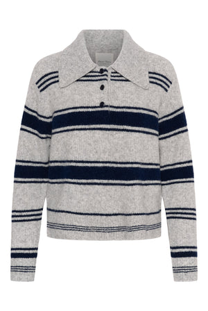 CarilinaPW Pullover Grå m. Marinblå ränder - 305330 - 30310869