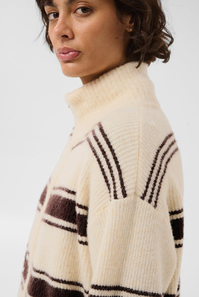CamiriaPW Pullover Off White m. Bruna Ränder - 3 - 30310870 Thumbnail