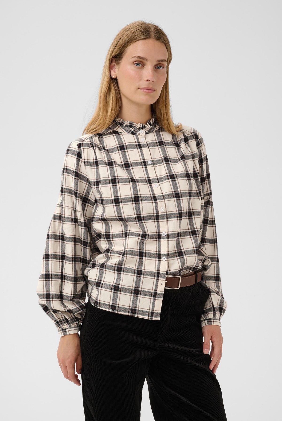 SamillaPW Skjorta Dark Navy/Mole Check - 305637 - 30311150
