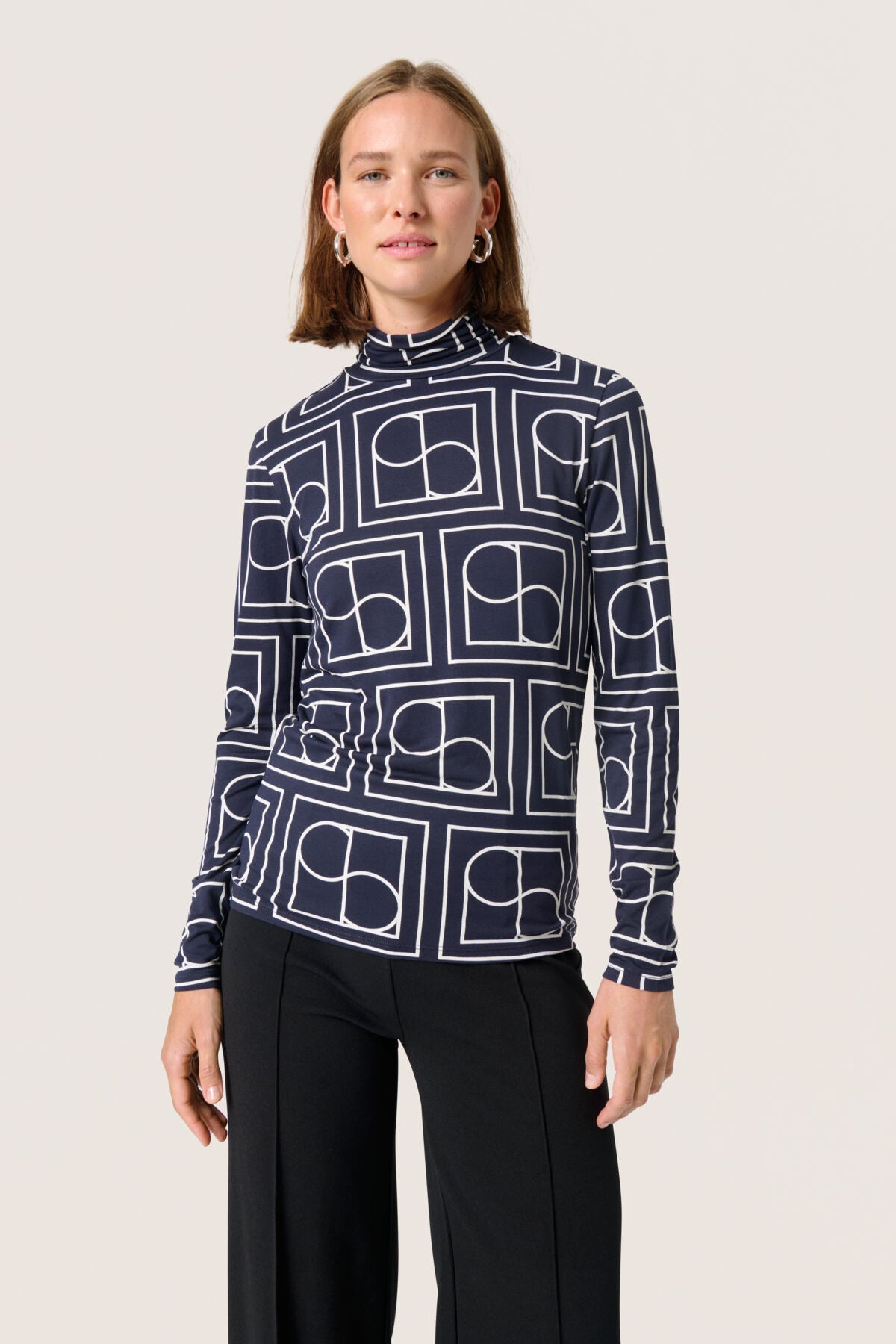 SLHanadi Printed Rollneck LS Navy Monogram Print - 30405647