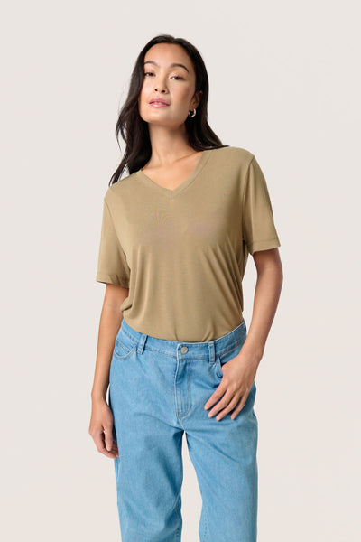 SLColumbine Loose Fit V-Neck S Elmwood - 30406588 Thumbnail