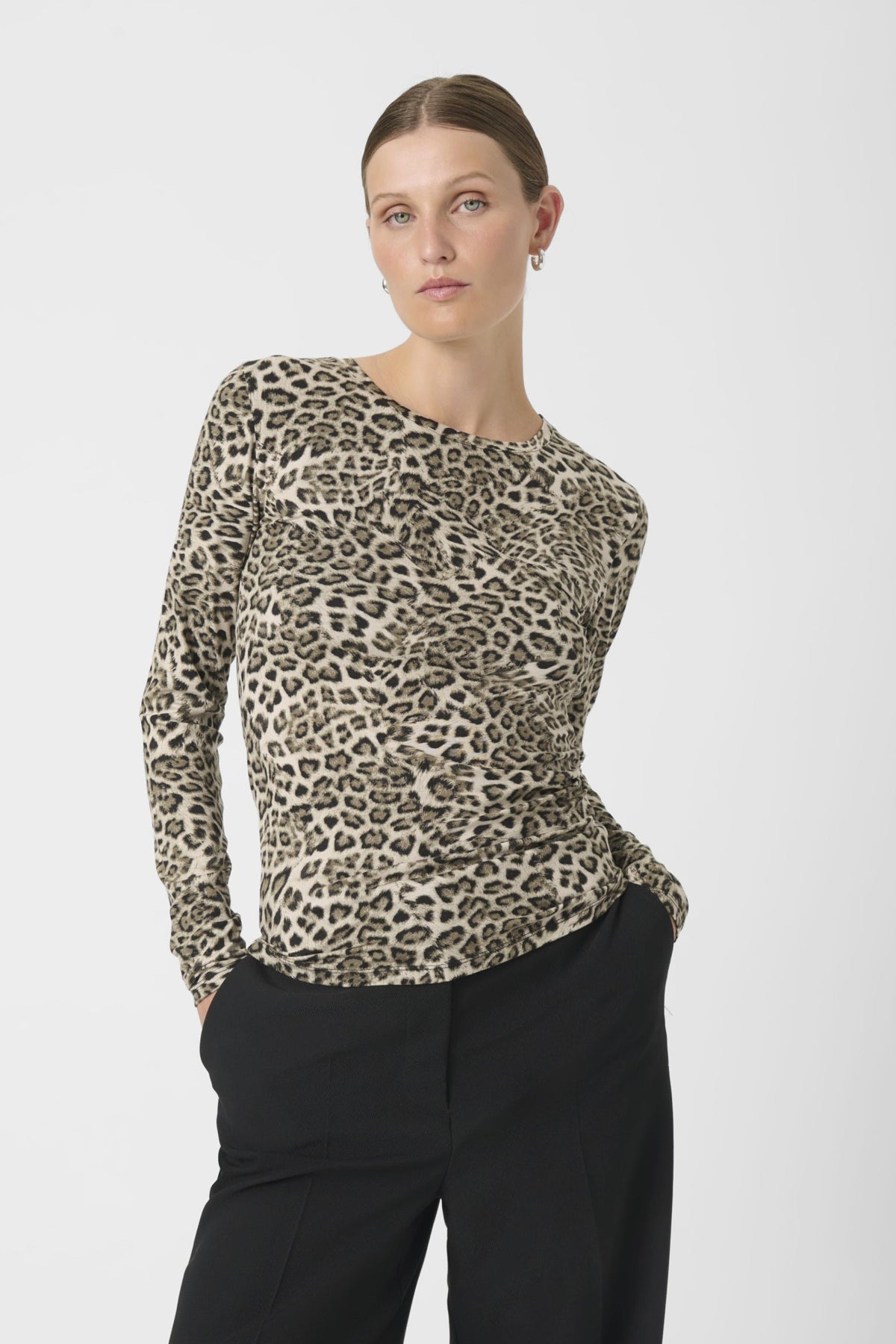 SLHanadi Tryckt rundhalsad långärmad brun leopardmönstrad - 30407988