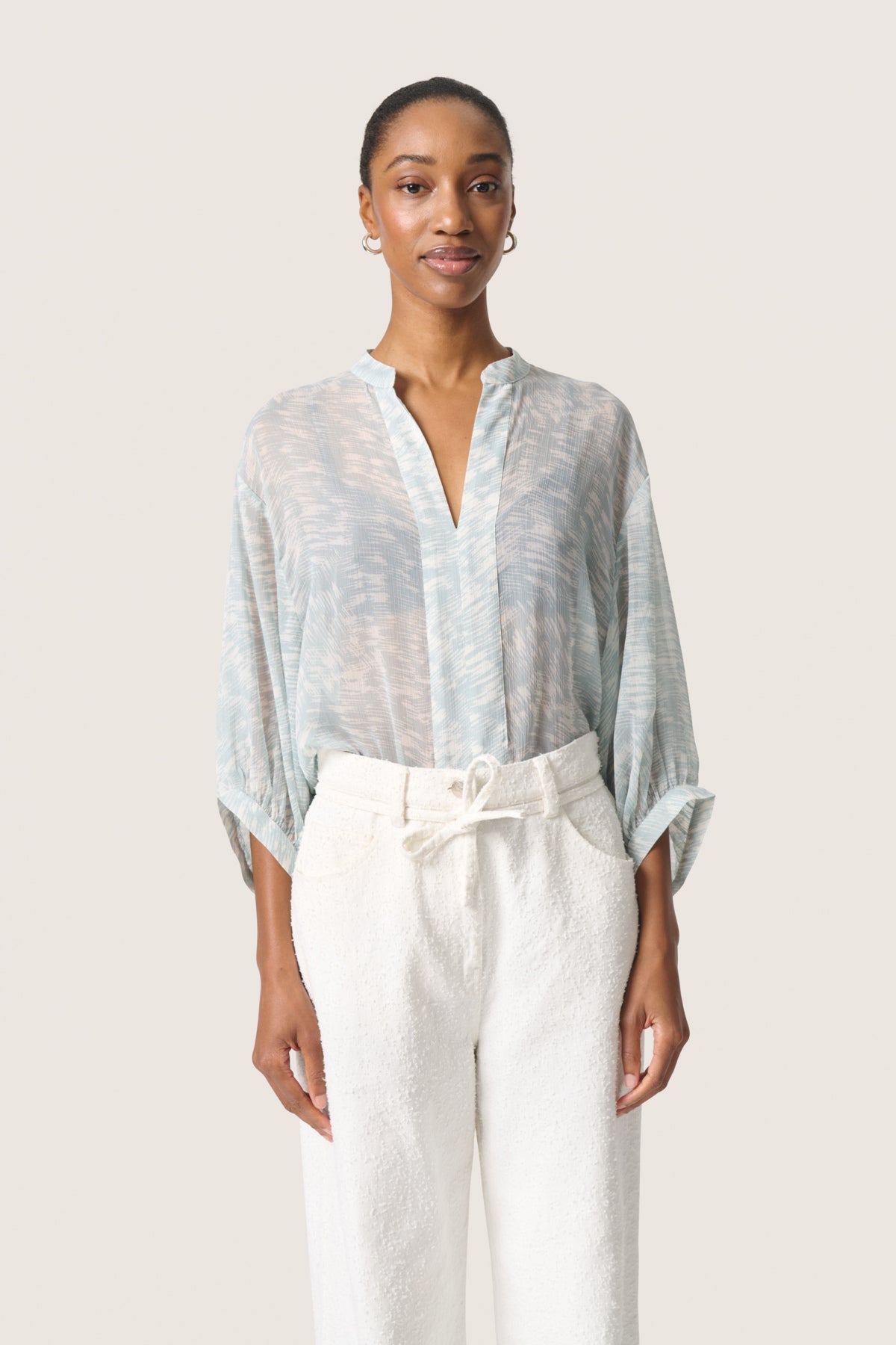 SLMarta Amily Blus 3/4 Silver Blue Stroke Print