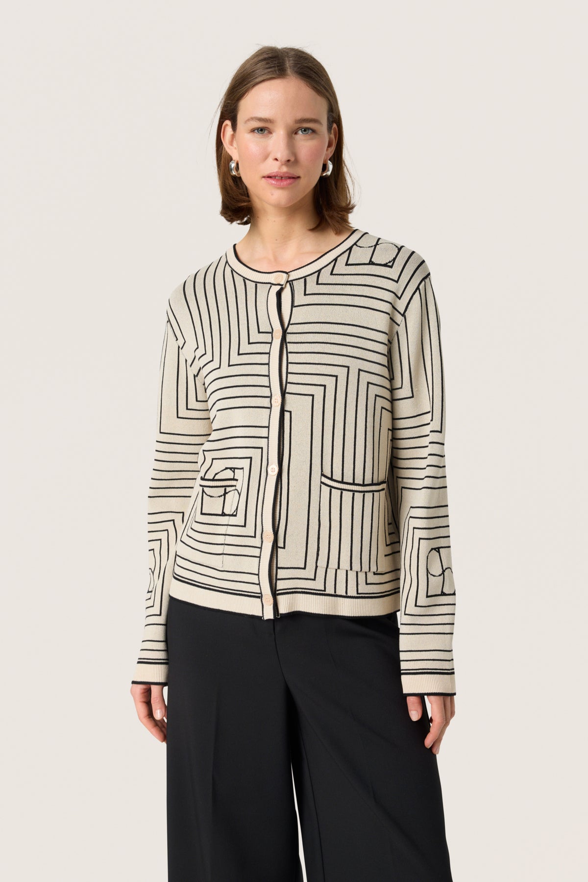 SLIndianna Medea Cardigan Oatmeal m. Svart Monogram - 30408394