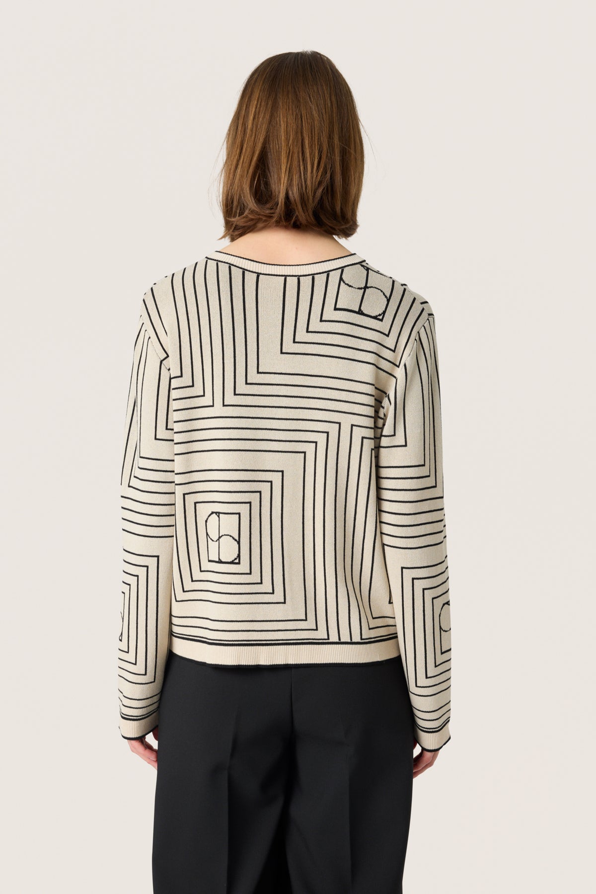 SLIndianna Medea Cardigan Oatmeal m. Svart Monogram - 30408394