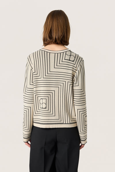 SLIndianna Medea Cardigan Oatmeal m. Svart Monogram - 30408394 Thumbnail