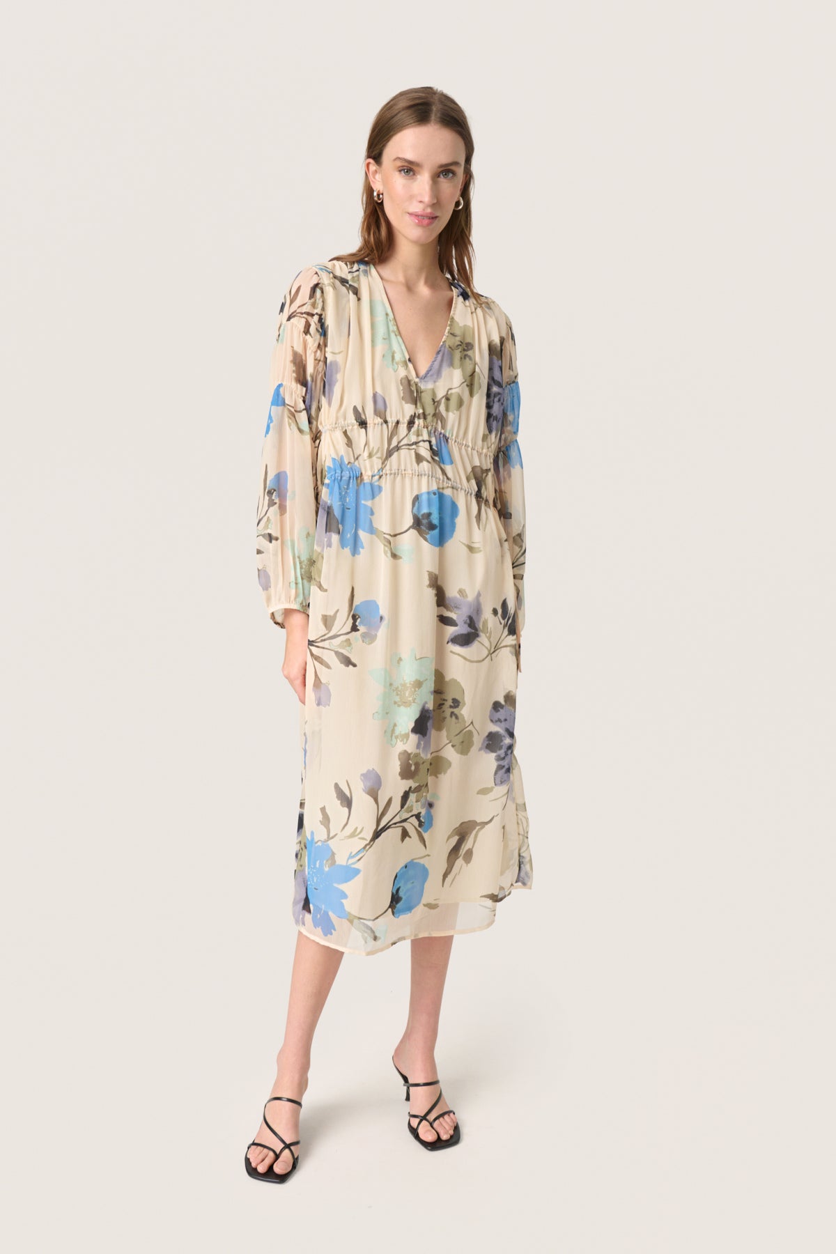 SLAnaya Midi Dress Oatmeal Large Flower - 30408428
