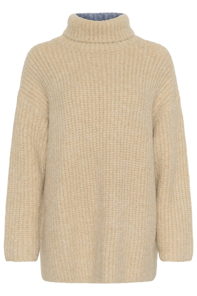 SLPleoni Highneck Pullover Doeskin och Blue Melange - 30408567 Thumbnail
