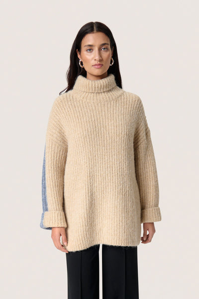 SLPleoni Highneck Pullover Doeskin och Blue Melange - 30408567 Thumbnail