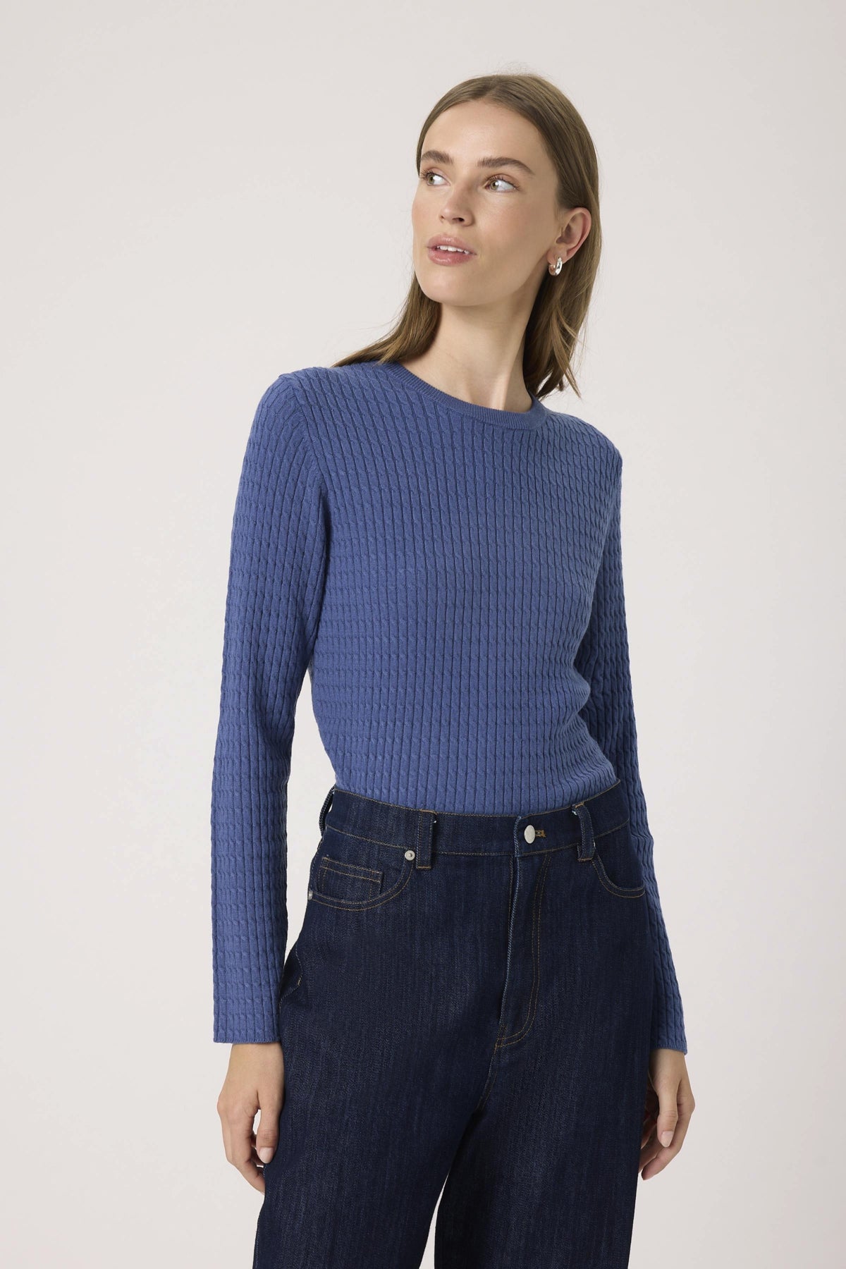 SLSpina Kabelstickad tröja Bijou Blue - 30408572