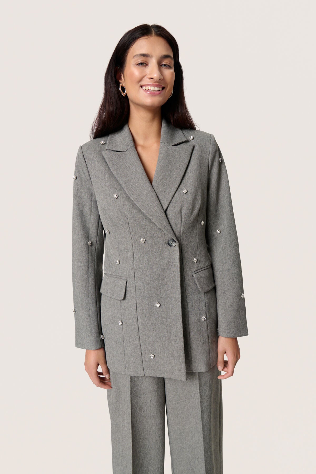 SLLilu Corinne Fitted Blazer Grey Melange Suiting - 30408594