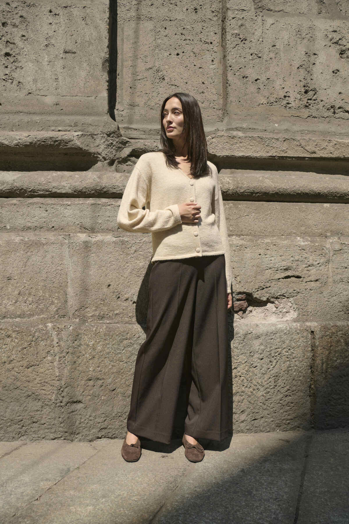 SLLilu Corinne Wide Long Pants Brown Melange Suiting - 30408595