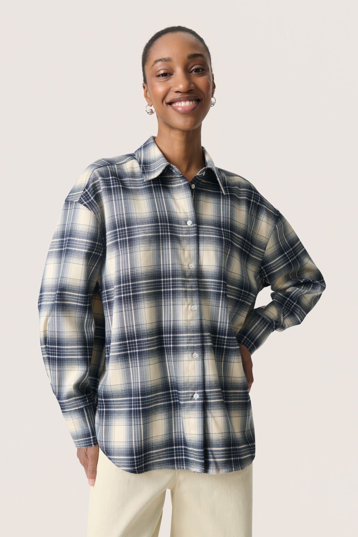 SLPamala Shirt LS Navy Checks - 30408614