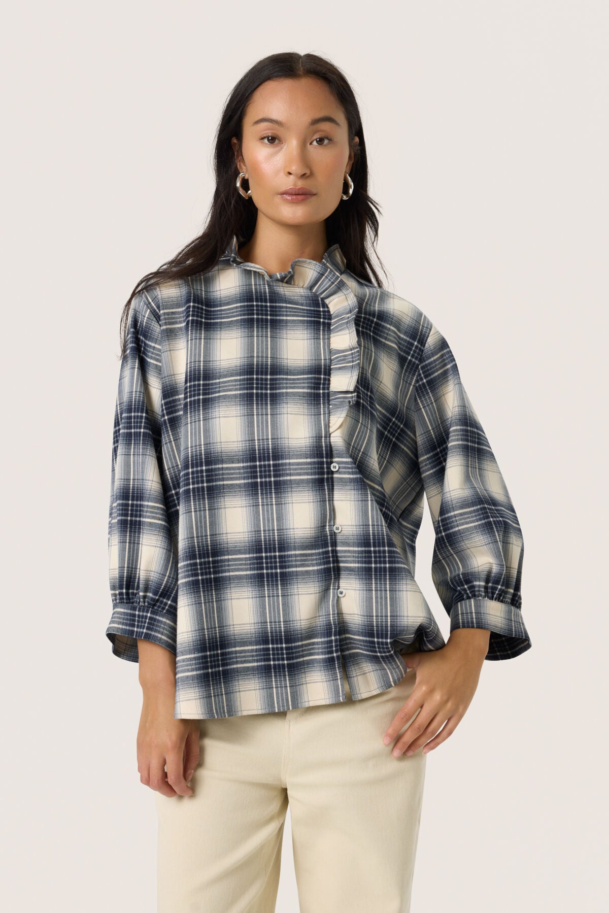 SLPamala Blouse 3/4 Navy Checks - 30408615