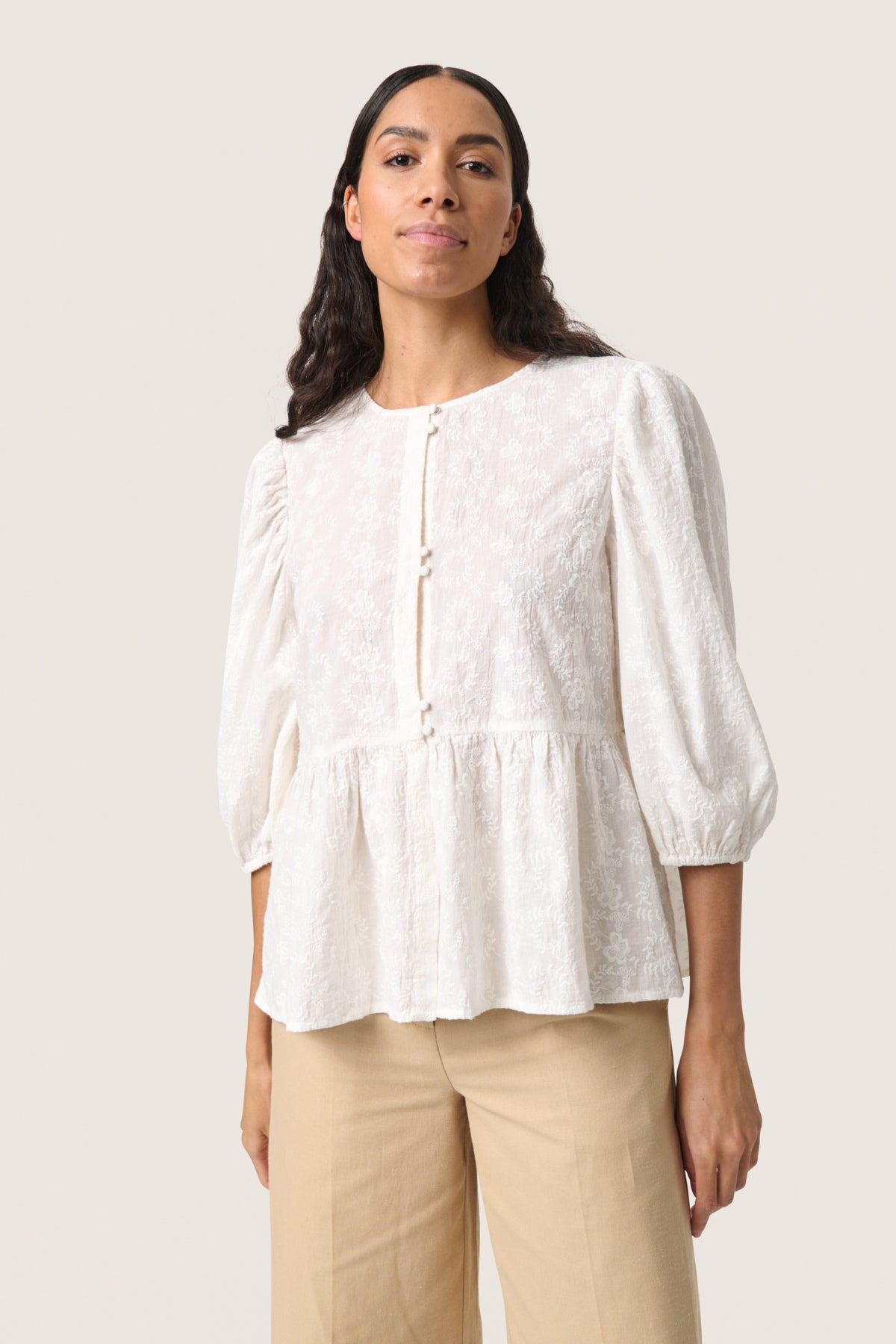 SLIsja Blouse SS Broken White - 30408626